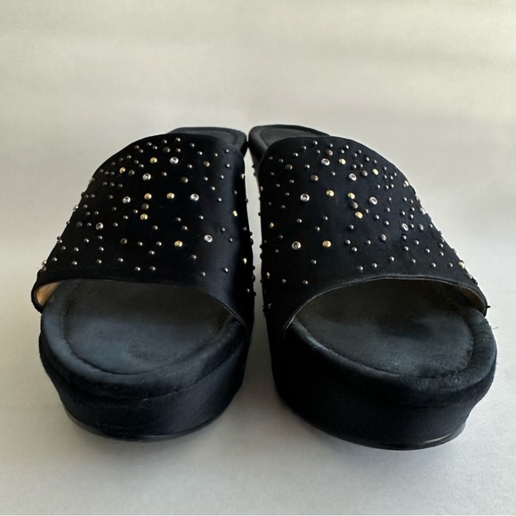 VTG Y2K Nine West platforms satin sparkly embellished black slip on wedges 6 - Picture 7 of 12